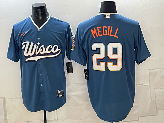 Men's Milwaukee Brewers #29 Trevor Megill Mineral Blue 2026 City Connect Stadium Stitched Baseball Jersey